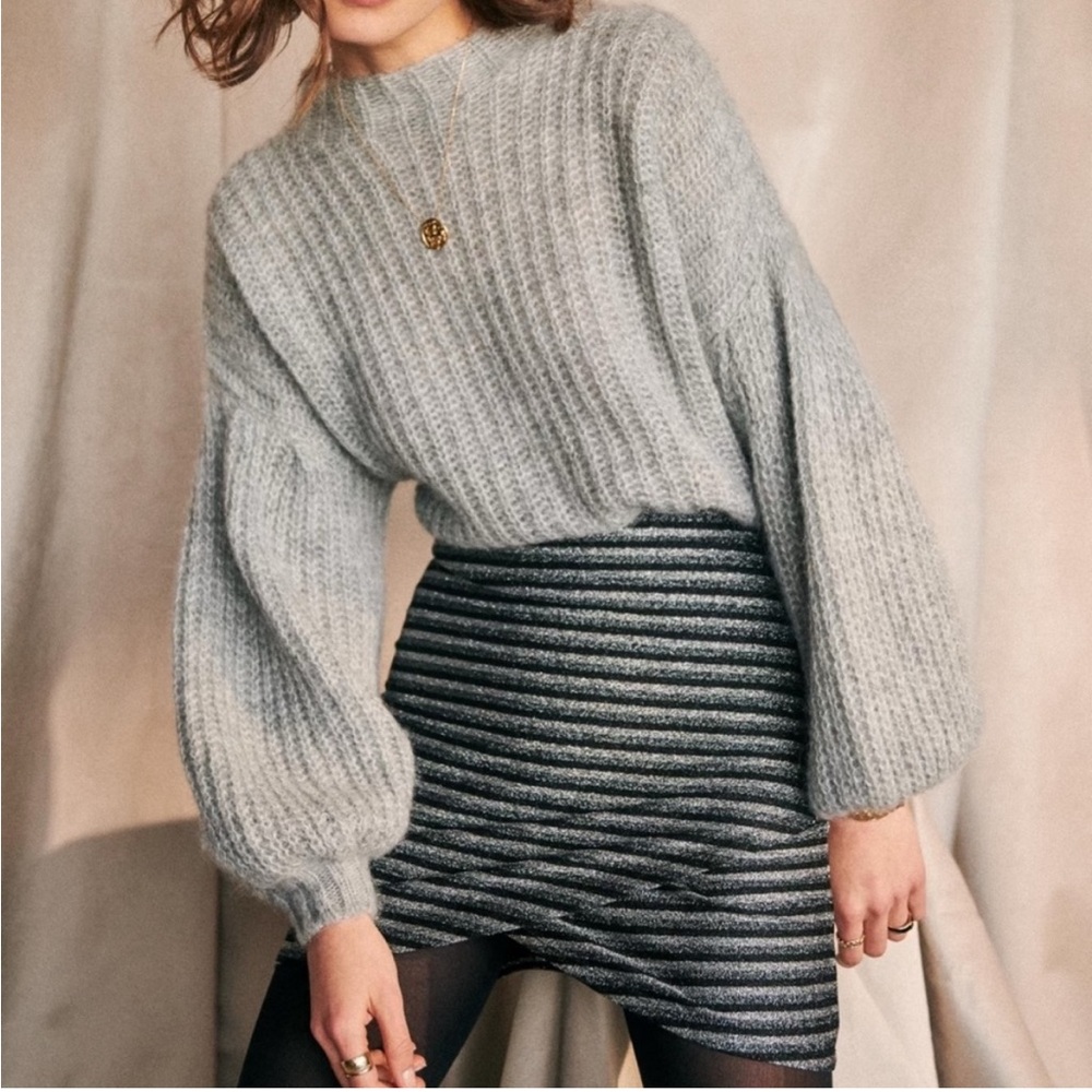 Sezane‎ Calvi Skirt Silver Metallic Stripe Size Medium